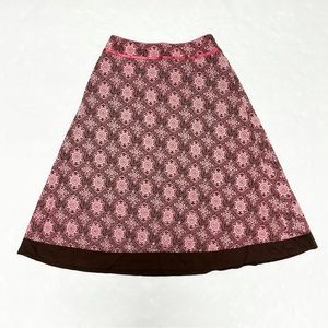 Brown Pink Patterned Midi Skirt
